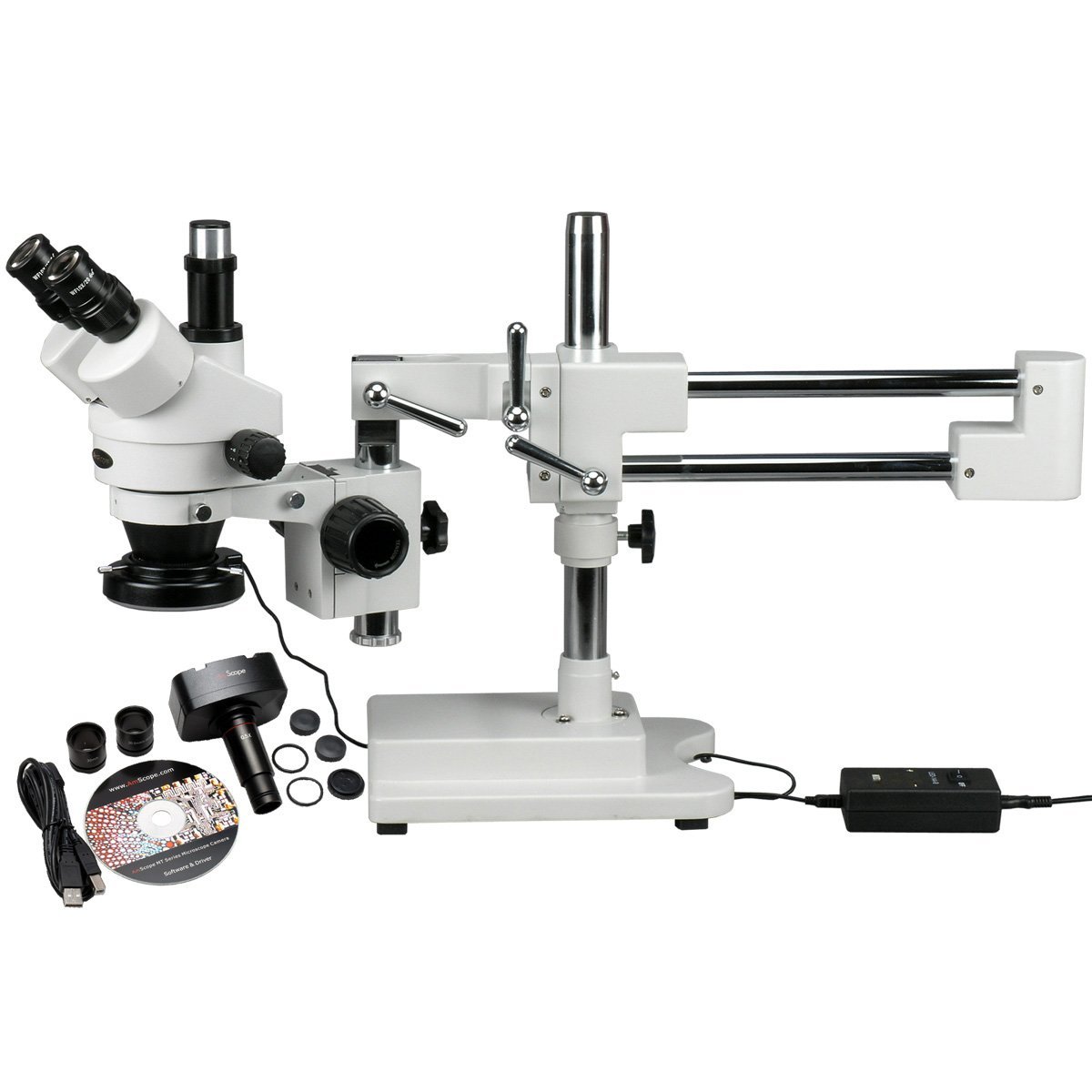 Trinocular stereo microscope including USB camera and LED light